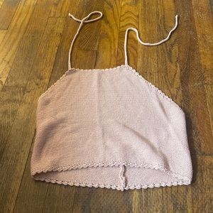 Pink knit halter crop top
